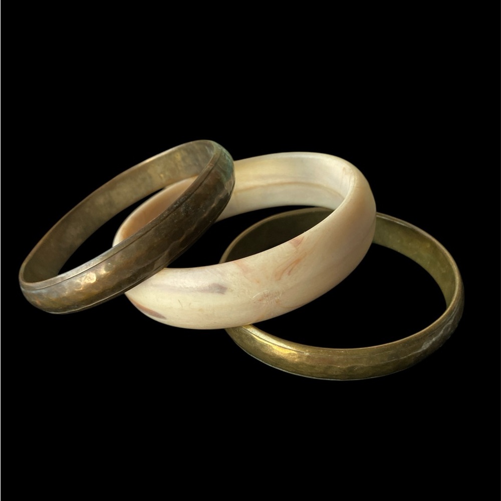 Set of Three Gold and Cream Bangles